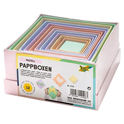Bild av folia 3119 Kartonglådor i fyrkantig design, pastellfärger, 12 stycken, olika storlekar, vacker presentförpackning för individuell dekoration och formning, perfekt alla tillfällen