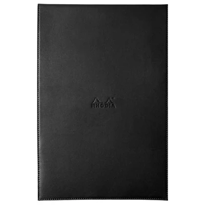 Bild av RHODIA 218199C Fodral Urklipp + Häftad Anteckningsblock Nr. 19 svart A4+ fodrad 80 avtagbara ark vitt Clairefontaine papper g/m pennhållare fuskläder