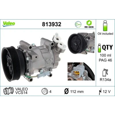 Bild av VALEO 813932 compresseur De Climatisation VCS14 12 PAG 46 R 134a avec huile DACIA: SANDERO 2, LOGAN MCV 2