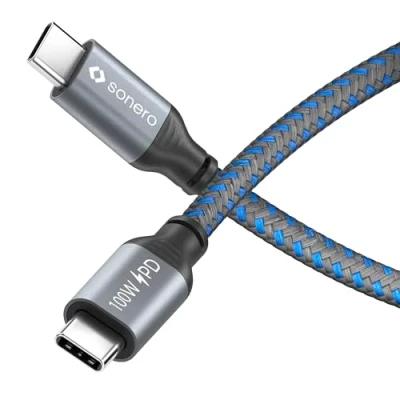 Bild av Sonero® USB C till laddkabel, mobiltelefon snabbladdningskabel C, kabel typ 2.0, 100 W PD, grå/blå, 0,50 m