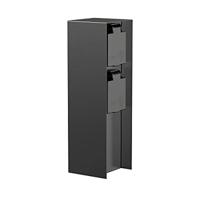 Bild av ledscom.de Trädgårdsuttagsstolpe POMI för utomhusbruk, IP44, 2 vägs, rostfritt stål, svart, fyrkantig, 23 cm, utomhusuttag, trädgårdsuttag, uttagstorn, elstolpe