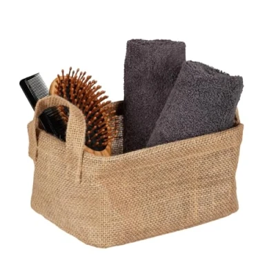 Bild av WENKO Förvaringskorg Juna S, dekorativ korg för tydlig förvaring av tillbehör som kläder med två praktiska handtag, yttermaterial 100% jute, 20 x 15 cm, brun