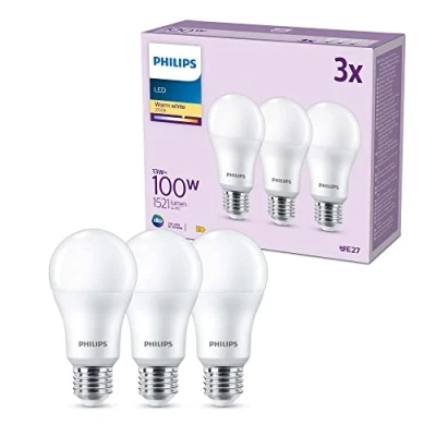 Bild av Philips LED multipack: 13W (100W), E27, A67, Varmvitt 2700 Kelvin, Frostad plast, 1521 lumen, Ej dimbar, 15000 timmar livslängd, 3 pack