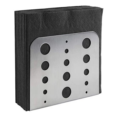 Bild av APS servetthållare, servettdispenser av rostfritt stål 18/0, servetthållare med möbelskyddande undersida för 1/4 vikta servetter, matt polerad, 4,5 x 15 cm, höjd 12,5 cm