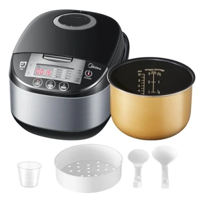 Bild av Midea multifunktionell riskokare med ångkokare (10 koppar, 1,8 liter) 11 multikokfunktioner, LED display, värmare, timer, non stick löstagbar innerkruka (svart)