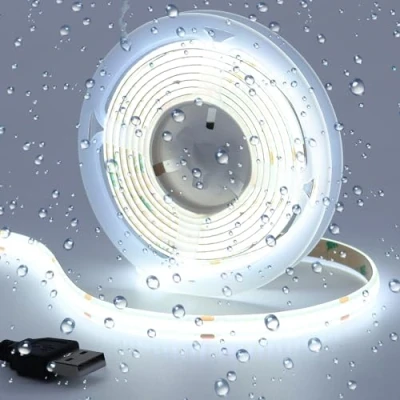 Bild av GOMING 5V USB COB LED Remsa Kallt Vitt 6000K IP65 Vattentät 2M Strip 320LEDs/M CRI 93+ Flexibel Självhäftande Tejp Lämplig för DIY Heminredning(USB Strömförsörjning Ingår Ej)