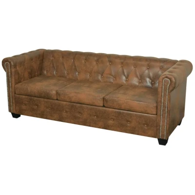 Bild av vidaXL Chesterfield Tre Sits Soffa Konstskinnsoffa Inomhussoffa Chesterfieldsoffa Vardagsrumssoffa Konstlädersoffa Brun Konstläder