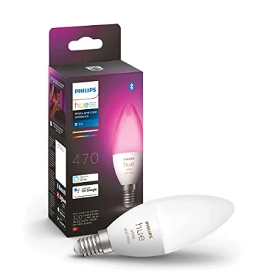 Bild av Philips Hue White and Color ljuskälla E14, LED 4W, 470 lumen, 2200 6500 Kelvin, Zigbee &amp; BT, full färg, livslängd 25000 timmar, röststyrning via Amazon Alexa, Google Home Assistant och Siri