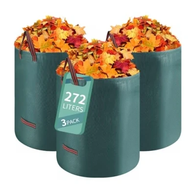Bild av Hibisaws 3 x 272 l trädgårdsavfallsäck, trädgårdspåse med handtag, lätt att transportera, stora lövsäckar, vikbara och lätta förvara. Självstående/trädgårdsavfallspåse stabil upp till 50 kg