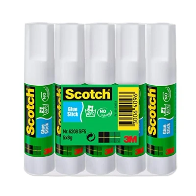 Bild av Scotch Permanent självhäftande stift 1 förpackning med 5 limstavar utan lösningsmedel 8 g per stick mångsidig limpinne för hemmet, skolan eller kontoret