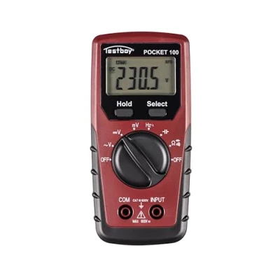 Bild av Testboy Pocket 100 digital multimeter (liten och behändig, spänningsmätning upp till 600 V AC/DC, LC display med bakgrundsbelysning, datahållningsfunktion, T RMS), röd/svart
