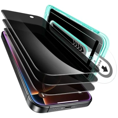 Bild av ESR 3 pack för iPhone 16 Pro integritetsskärmskydd, anti spionhärdat glas integritetsskärmskydd med enkelt installationsverktyg, mikroböjda kanter, fodralvänlig