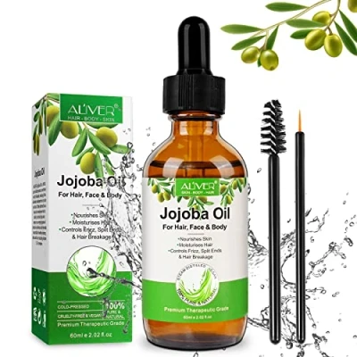 Bild av CCKULOOB Organisk jojobaolja 60 ml 100 % ren vegansk kallpressad naturlig fuktgivande för hårväxt och hudvård, ansikte, skägg, naglar, kroppsmassageolja