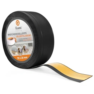 Bild av Quest mjuk sockel, självhäftande böjlist, slutlister bred 70 mm x 20 för väggar, golv tätningstejp PVC flexibel vattentät dekorativ 5 meter svart