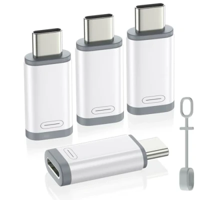 Bild av MoKo Lightning Female to USB C Male Adapter 4 Pack, Type Charger Connector for iPhone 15 Pro Max Plus, iPad, Support Charging/Data Transfer, NOT Audio/OTG, White + Gray