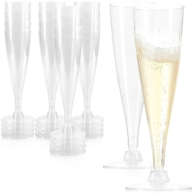 Bild av COM FOUR® 16x återanvändbara champagneglas transparenta, stapelbara champagneflöjter i plast för fester, camping och på språng diskmaskinssäkra