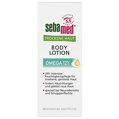 Bild av Sebamed torr hud Omega 12% kroppslotion, lindrar märkbart hudrodnad, grovhet och fjällning, är speciellt lämplig för atopisk dermatit psoriasis