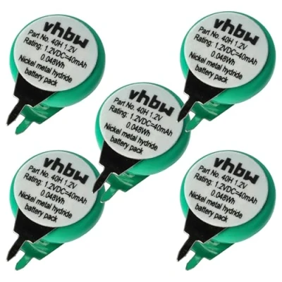Bild av vhbw 5x NiMH ersättningsknapp cell batteri flik 2 stift typ 1/V40H 40mAh 1,2V lämplig för modellbyggbatterier, solcellslampor etc.