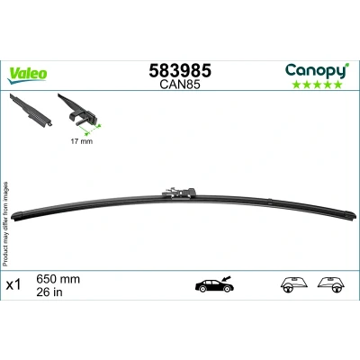Bild av Balai d&#039;essuie glace Valeo Canopy 583985 650mm plat, caoutchouc d&#039;essuyage composé de &gt;80 % matériaux durabl.