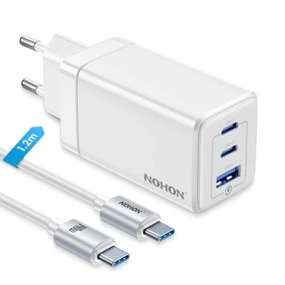Bild av NOHON USB C laddare snabbladdare: 65 W GaN mobiltelefon 3 port snabbladdare PD3.0 med 140 typ 1,2 m laddningskabel PPS kompatibel iPad Pro Air Galaxy S23 för iPhone 15 14 13 12 Mini