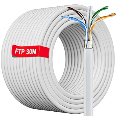 Bild av Nätverkskabel 30m Utomhus Cat6 Ethernet Kabel Vit Runda Lan FTP Skärmad Extremt Långa 23AWG Patchkabel Rj45 Hög Hastighet Internetkabel 1Gbps 250MHz 30 Meter