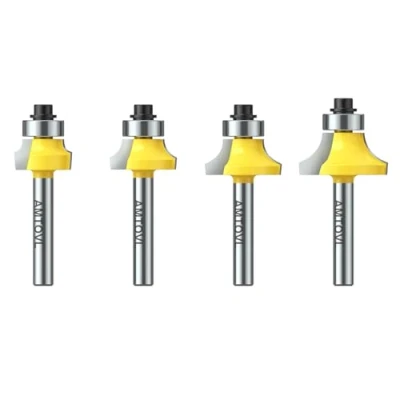 Bild av 4 st runda över router bit 1/4 tum skaft runt kanten set hörnrundning kantformad rundning pärlform 1/8 3/16 5/16 radie