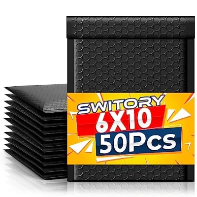 Bild av Switory bubbelkuvert i A5 format, 50 stycken, 15,3 cm x 22,9 cm, vadderade polyeten, fodrade kuvert, självförsegling, för förpackning (blå)