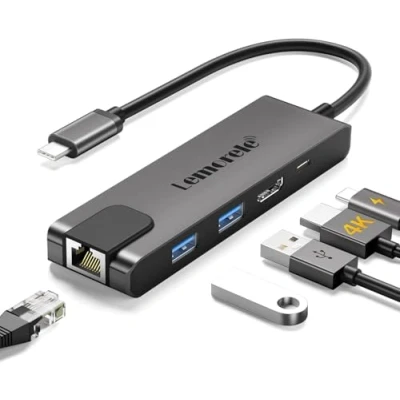 Bild av USB C Ethernet Hub 1000Mbps, Lemorele 6 i 1 Dongle Multiport Adapter med HDMI 4K, 2 3.0, 100W PD, Dock för MacBook Pro/Air M1,iPad Pro, Chromecast, Switch, PS4, Windows, mobil