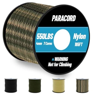 Bild av Omtofo 50 M paracord 550 nylonrep 4 mm, 7 kärntrådar paracord, svart fallskärmslina, nylonsnöre för armband, lina, halsband, överlevnad max. 250 kg (550 pund) (50 kamoufla)