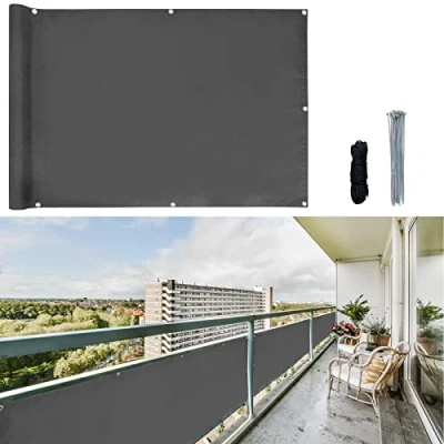 Bild av CCLIFE balkong insynsskydd Vind och UV skydd Väderbeständigt 160 g/m2 med öljetter ogenomskinlig 75 x 300 cm (3 storlekar &amp; 2 färger) för balkongräcken terrass trädgård.