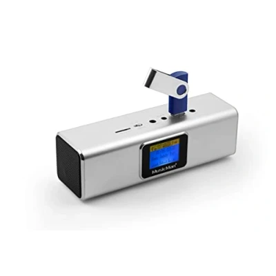 Bild av Musicman MA ljudstation stereohögtalare med integrerat batteri och LCD skärm (MP3 spelare, radio, microSD kortplats, USB kortplats) silver