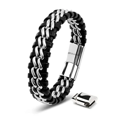 Bild av SERASAR Läderarmband för Män 17cm Flätat Silver Armband Pojkarmband Hanarmband Smyckepresentidé Jubileumspresenter Present till Make, Pojkvän, Vänner