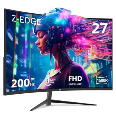 Bild av Z Edge 27 tums böjd PC spelskärm 200 Hz, 1ms, FreeSync, 1080P FHD skärm med DP kabel, 350cd/m², 1500R VA ramlös, HDMI2.1 och DP1.4, VESA, sRGB 99%, 178 vinkel syn, justerbar lutning