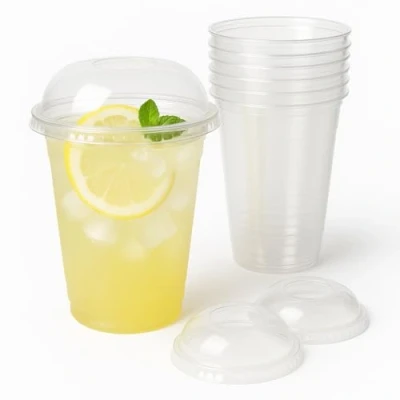 Bild av Inoverse 50 stycken smoothie muggar To Go, Cup 200 ml, dessertkoppar, plastmuggar, iskaffe bägare, cocktailglas plast, bubbeltekopp, inkl. kupolock med hål