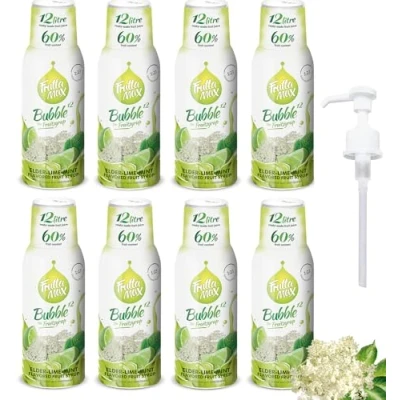 Bild av 8 pack FruttaMax Fruktsirapskoncentrat Mindre socker med 60% fruktinnehåll lämplig för läskmaskin (8 x 500 ml) Fläder Lime Mynta)