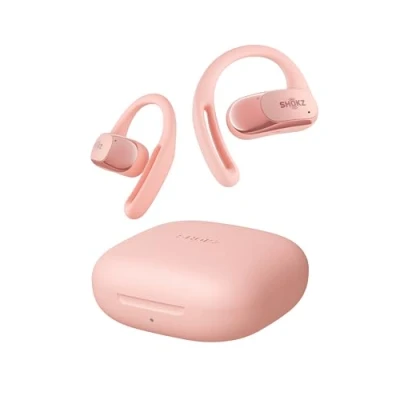 Bild av SHOKZ OpenFit Air hörlurar med öppen design, True Wireless Bluetooth mikrofon, bygel, snabbladdning, 28 tim speltid, IP54 vattentät för träning Svart (Rosa)
