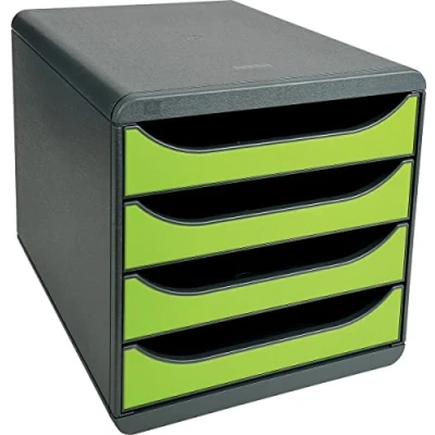 Bild av Exacompta Ref 310725D BIG BOX skrivbordslåda set 4 x 55 mm lådor, lämplig för A4+ dokument, 347 278 267 mm, 100% återvunnen plast svart/limegrön