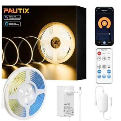 Bild av PAUTIX WIFI LED COB varmvit 2700K 10 m, 480LEDs/M dimbar 24 V CRI90 flexibel ljusremsa, smart funktion med Alexa, RF fjärrkontroll och strömförsörjning för gör det själv dekoration