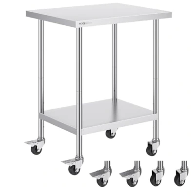 Bild av VEVOR med 4 hjul, 3 justerbara höjdnivåer, kraftig matberedning arbetsbar för kommersiell köksrestaurang, silver, 61 x 76 96 cm