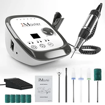 Bild av JCMaster elektrisk nagelvårdssat, fräs naglar max 35 000 varv/min, nagelfil med fotpedal för gelnaglar, akrylnaglar, elektriska nagelfräsar nagelstudio hem, inklusive 6 x bitar