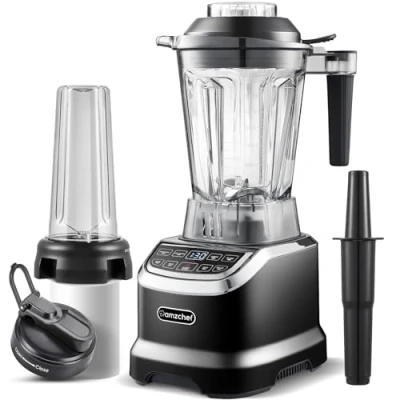 Bild av AMZCHEF Blender Smoothie Maker Två Blandningsbehållare Högpresterande Mixer med LED 1200W 20000 RPM Stand Multifunktion Juicepress 6 Pro Sharp 3D Blades Svart