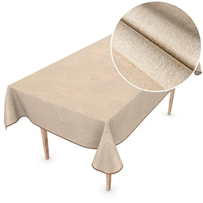 Bild av vaxduk textil bordsduk tvättbar linneutseende beige uni hållbar 100 x 140 cm
