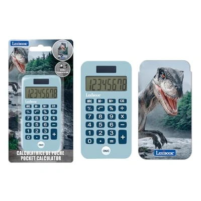 Bild av Lexibook, Fickräknare med skyddshölje, konventionella och avancerade kalkylatorfunktioner, batteri soldriven, Blå, C45DINO