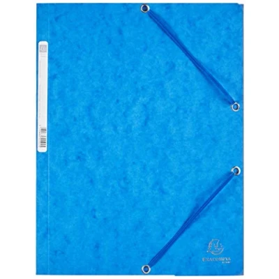 Bild av Exacompta Ref 55502E 1 mapp med resårband fickor 3 klaffar i 400 g/m2 glansig kartong mått 24 x 32 cm för A4 dokument färg blå etikett på baksidan att identifiera innehållet