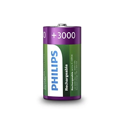 Bild av Philips Rechargeables Batteri R14B2A300/10, Laddningsbart batteri, C, Nickel metallhydrid (NiMH), 1,2 V, 3000 mAh, Cd (kadmium), Hg (kvicksilver)