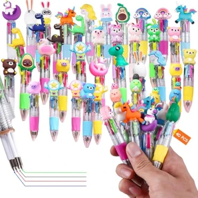 Bild av 40 stycken infällbara kulspetspennor, 4 i 1 djurkulspetspenna, 0,7 mm flerfärgad kulspetspenna, mini flerfärgade pennor, pennor för kontor, skola, skolmaterial, barngåva