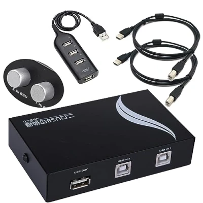 Bild av GERUI USB switch, KVM switch 2 PC 2.0 ingångar 4 utgångar, förbättrad med höghastighets kablar, för skrivare, mus, tangentbord, hårddisk och minne