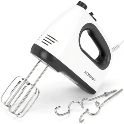 Bild av Bomann HM 6054 CB Hand Mixer/Hand Mixer with 5 Speed Levels, Turbo Level and Eject Button, Stainless Steel Wire Dough Hook Included, White/Grey