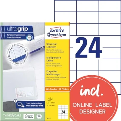 Bild av Avery Zweckform universaletiketter 70 x 37 mm för alla A4 tryck vit