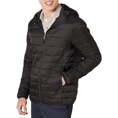 Bild av Amazon Essentials herr lätt vattentålig packbar pufferjacka med huva, svart, X Large